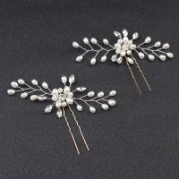 Hair Stick, Metal, with Glass Pearl, plated, vintage & fashion jewelry & for woman & with rhinestone, white 