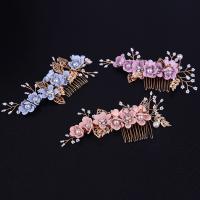 Decorative Hair Combs, Zinc Alloy, with Glass Pearl, gold color plated, fashion jewelry & for woman & with rhinestone 
