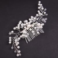 Zinc Alloy Decorative Hair Comb, with Glass Pearl, plated, fashion jewelry & for woman & with rhinestone, white 