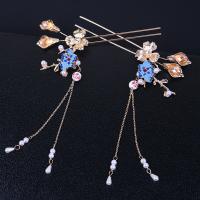 Zinc Alloy Hair Stick, gold color plated, for woman & with rhinestone 