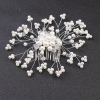 Zinc Alloy Decorative Hair Comb, with Crystal & Glass Pearl, plated, for woman, white 