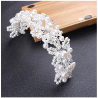 Zinc Alloy Hair Band, with Glass Pearl, plated, for woman, white 