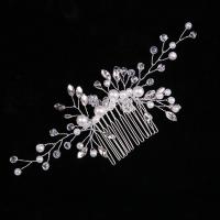 Zinc Alloy Decorative Hair Comb, with Crystal & Glass Pearl, plated, for woman 