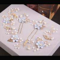 Zinc Alloy Hair Jewelry Set, Hair Band & hair stick, with Glass Pearl, gold color plated, for woman & with rhinestone 