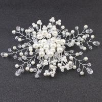 Decorative Hair Combs, Zinc Alloy, with Crystal & Glass Pearl, plated, for woman, white 