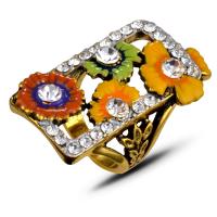 Rhinestone Zinc Alloy Finger Ring, with Rhinestone, for woman, antique gold color 