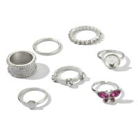 Zinc Set anillo de aleación, aleación de zinc, anillo de dedo, chapado, 7 piezas & Joyería & para mujer & con diamantes de imitación, libre de níquel, plomo & cadmio, Vendido por Set