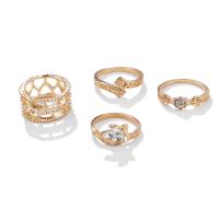 Zinc Set anillo de aleación, aleación de zinc, anillo de dedo, chapado, 4 piezas & Joyería & para mujer & con diamantes de imitación, libre de níquel, plomo & cadmio, Vendido por Set