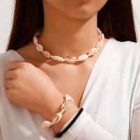 Shell Jewelry Sets, Polyester Cord, bracelet & necklace, with Zinc Alloy, 2 pieces & fashion jewelry & for woman, 20cm,33cm 