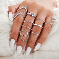 Zinc Set anillo de aleación, aleación de zinc, anillo de dedo, chapado, nueve piezas & Joyería & para mujer & con diamantes de imitación, libre de níquel, plomo & cadmio, Vendido por Set