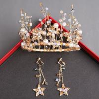 Bridal Tiaras, Zinc Alloy, head collar & earring, with Crystal & Glass Pearl, gold color plated, for woman & with rhinestone 