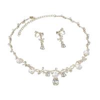 Rhinestone Zinc Alloy Jewelry Set, earring & necklace, gold color plated, for woman & with rhinestone, 40mm Approx 19 Inch 