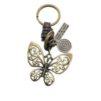 Zinc Alloy Key Chain Jewelry, with Faux Leather, Butterfly, antique bronze color plated, fashion jewelry & Unisex 