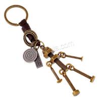 Zinc Alloy Key Chain Jewelry, with Faux Leather & Iron, Robot, plated, fashion jewelry & Unisex 