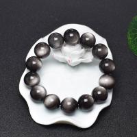 Black Obsidian Bracelet, Round & for man, black Approx 7.5 Inch 