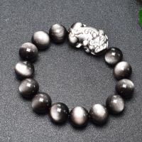 Schwarzer Obsidian -Armband, Fabelhaft wildes Tier, verschiedene Größen vorhanden & für den Menschen, schwarz, Länge:ca. 7.5 ZollInch, verkauft von Strang