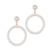 Zinc Alloy Drop Earring, with Glass Pearl, gold color plated, fashion jewelry & for woman, white 