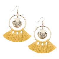 Fashion Tassel Earring, Zinc Alloy, with Cotton Thread, Shell, gold color plated, fashion jewelry & for woman 