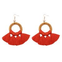 Fashion Tassel Earring, Cotton Thread, with Rattan, zinc alloy earring hook, gold color plated, fashion jewelry & for woman 