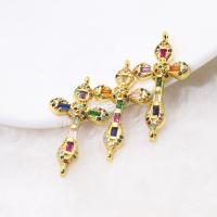 Zinc Alloy Charm Connector, Cross, gold color plated, DIY & micro pave cubic zirconia, metallic color plated 