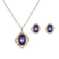 Rhinestone Zinc Alloy Jewelry Set, earring & necklace, with Crystal & Rhinestone, for woman 400mm 