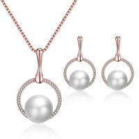 Rhinestone Zinc Alloy Jewelry Set, earring & necklace, with Rhinestone, for woman, rose gold color, 400mm 