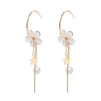 Brass Dangle Earring, with Plastic Pearl, plated, fashion jewelry & for woman, 88mm 