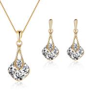 Rhinestone Zinc Alloy Jewelry Set, Stainless Steel, earring & necklace, gold color plated, fashion jewelry & box chain & for woman & with rhinestone  Approx 16 Inch 