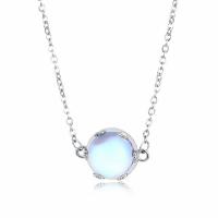Sterling Silver Jewelry Necklace, 925 Sterling Silver, with Moonstone, with 2inch extender chain, fashion jewelry & rolo chain & for woman, gradient color Approx 16 Inch 