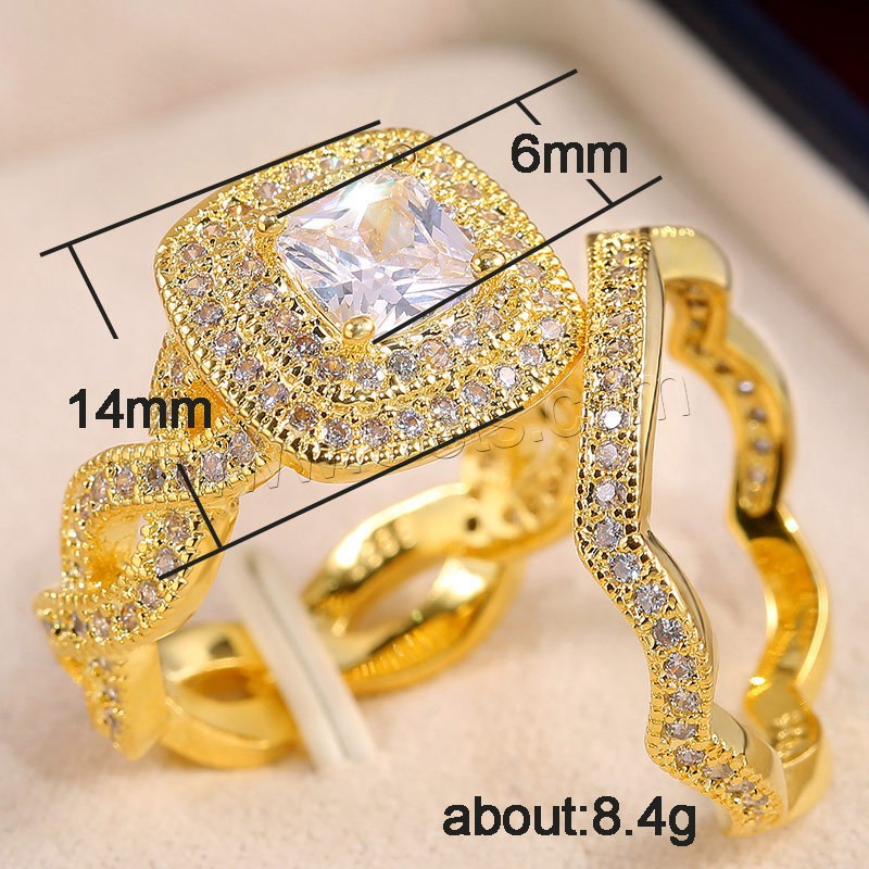Cubic Zirconia Micro Pave Brass Finger Ring, plated, 2 pieces & different size for choice & micro pave cubic zirconia & for woman, more colors for choice, 14mm, Sold By Set
