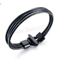 PU Leather Cord Bracelets, with Stainless Steel, plated, fashion jewelry & for man, black Approx 8.26 Inch 
