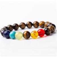 Tiger Eye Stone Bracelets, with Natural Stone & Zinc Alloy, Unisex 200mm 