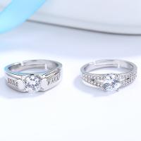 Zirkonia Messing Finger Ring, plattiert, Modeschmuck & unisex & mit kubischem Zirkonia, Silberfarbe, 70x6mmuff0c60x3.2mm, verkauft von PC