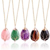 Gemstone Necklaces, Zinc Alloy, with Gemstone, with 2inch extender chain, Tree, gold color plated, for woman 42mm Approx 19.7 Inch 