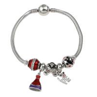 Stainless Steel  European Bracelets, enamel & with rhinestone, two different colored Approx 7.5 Inch 