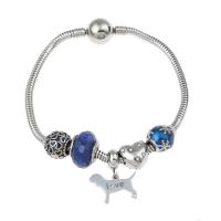 Stainless Steel  European Bracelets, enamel & with rhinestone, blue Approx 7.5 Inch 