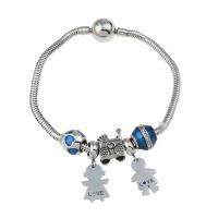 Bracelets European acier inoxydable, émail & avec strass, bleu Environ 7.5 pouce, Vendu par brin
