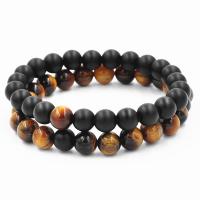 Tiger Eye Stone Bracelets, Natural Stone, with Elastic Thread, plated, fashion jewelry, 190mm 
