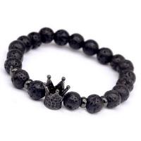 Lava Bead Bracelet, Natural Stone, with Zinc Alloy, plated, fashion jewelry & Unisex & with cubic zirconia 190mm 