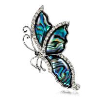 Bijoux broche en Zinc alliage , alliage de zinc, avec coquille d'ormeau, papillon, Placage de couleur argentée, bijoux de mode & pour femme & avec strass Vendu par PC