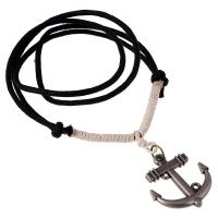 Cowhide Jewelry Necklace, Faux Leather, with Linen & Zinc Alloy, Anchor, plated, for man 3mm Approx 33.4 Inch 