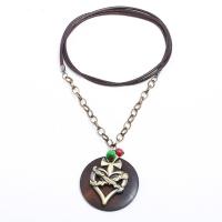 Fashion Sweater Chain Necklace, Wax Cord, with iron chain & Wood & Zinc Alloy, Anchor, plated, for woman, 60mm Approx 32 Inch 