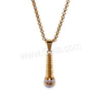 Stainless Steel Jewelry Necklace, with Rhinestone Clay Pave, Microphone, plated, Unisex & rolo chain 3mm Approx 17.7 Inch 