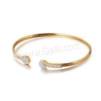 Stainless Steel Cuff Bangle, with Rhinestone Clay Pave, plated, for woman Inner Approx 