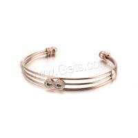 Stainless Steel Cuff Bangle, Number 8, plated, for woman & with rhinestone 9mm, Inner Approx 60mm 