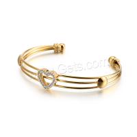 Stainless Steel Cuff Bangle, Heart, plated, for woman & with rhinestone 9mm, Inner Approx 62mm 