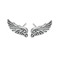 Sterling Silver Stud Earring, 925 Sterling Silver, Wing Shape, antique silver color plated & Unisex 