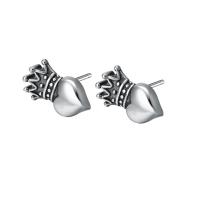 Sterling Silver Stud Earring, 925 Sterling Silver, Crown, antique silver color plated & Unisex 