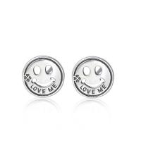 Sterling Silver Stud Earring, 925 Sterling Silver, Smiling Face, plated, for woman & hollow, 10mm 