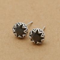 Sterling Silver Stud Earring, 925 Sterling Silver, with Obsidian, Eight Point Star, antique silver color plated, fashion jewelry & for woman 